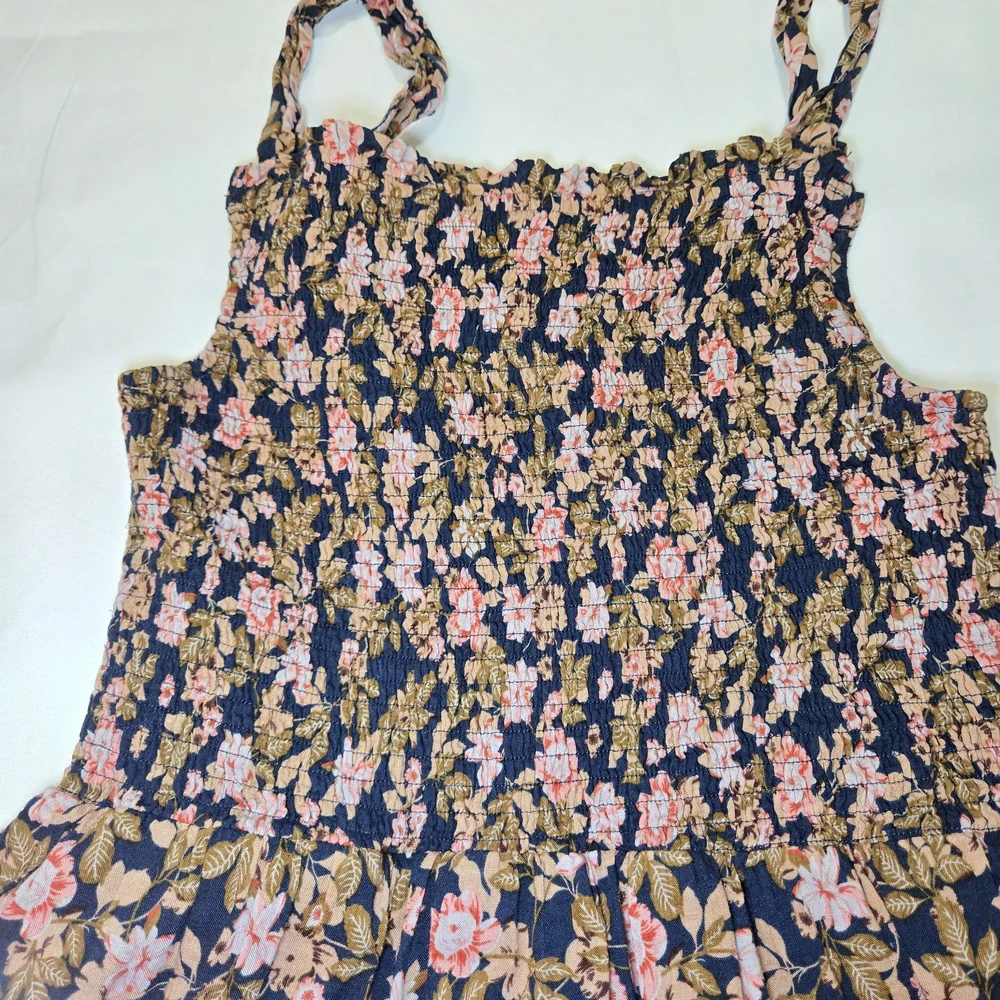 THML Navy Mini Dress with Pink Floral Pattern and Square Neckline Size M - Picture 8 of 14